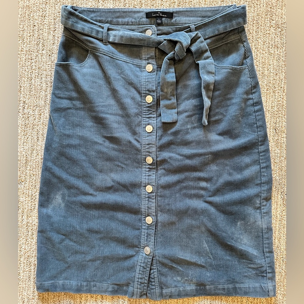 Blue velvet ribbed skirt